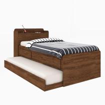 Cama Bibox com Baú Ônix 2 gavetas + auxiliar cor Jacarandá