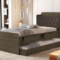 Cama Bibox com Captonê Tamires Marrom/Castanho/Nogal Cama Bibox com Captonê Tamires Marrom/Castanho/Nogal