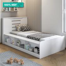 Cama Bibox Solteiro 100% Mdf 3 Nichos Laterais Yumi Cimol Branco