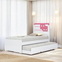 Cama Bibox Solteiro Com Aplique Colônia Branca E Rosa