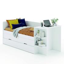 Cama Bibox Solteiro com Cama Auxiliar 2 Gavetas e Escrivaninha Berlim Branco Gabrielli