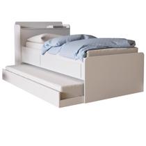 Cama Bicama Solteiro com Cama Auxiliar Baú e 2 gavetas - Alice Branca
