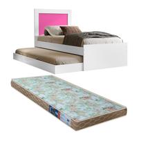 Cama Bicama Solteiro Com Cama Auxiliar Laura Branco Detalhe Rosa Para Quarto De Menina Com Colchão 188x88cm