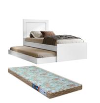Cama Bicama Solteiro Com Cama Auxiliar Laura Branco Unissex Para Quarto Com Colchão 188x88cm