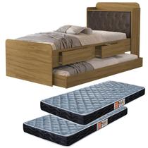 cama bicama solteiro tamires com capitone estofado auxiliar prateleira bau e gavetas incluso 2 colchões cama bicama solteiro tamires com capitone estofado auxiliar prateleira bau e gavetas incluso 2 colchões