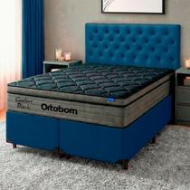Cama Box Azul + Cabeceira + Colchão King Confort Black Ortobom Cama Box Azul + Cabeceira + Colchão King Confort Black Ortobom
