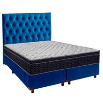 Cama Box Azul+Colchão Casal Airtech 150 Ortobom + Cabeceira