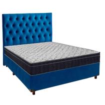 Cama Box Azul+Colchão Casal Airtech 150 Ortobom + Cabeceira