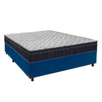 Cama Box Azul + Colchão Casal Airtech 150 Ortobom