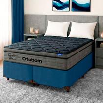 Cama Box Azul + Colchão Casal Confort Black Espuma Soft Gel Ortobom