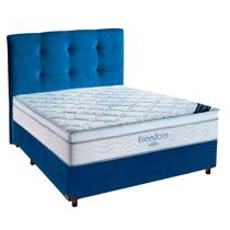 Cama Box Azul + Colchão Casal Freedom Ortobom + Cabeceira