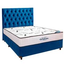 Cama Box Azul + Colchão Casal High Foam Ortobom + Cabeceira Cama Box Azul + Colchão Casal High Foam Ortobom + Cabeceira