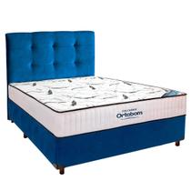Cama Box Azul + Colchão Casal High Foam Ortobom + Cabeceira