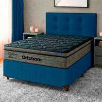 Cama Box Azul Com Cabeceira+Colchão Casal Confort Black Ortobom