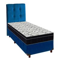 Cama Box Azul Com Colchão Solteiro Airtech 150 Ortobom+Cabeceira Cama Box Azul Com Colchão Solteiro Airtech 150 Ortobom+Cabeceira