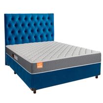 Cama + Box Azul e Colchão D23 Casal - Pro Inducol + Cabeceira