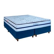 Cama + Box Azul e Colchão Molas Ensacadas Queen