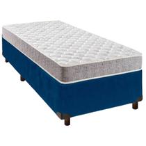 Cama Box Azul Solteiro Simples + Colchão D23