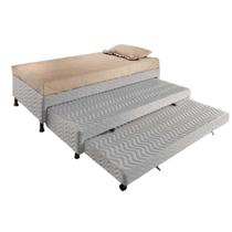 Cama Box Base c/ Auxiliar Solteiro Universal Bordado White (88x188x32) - Paropas Cama Box Base c/ Auxiliar Solteiro Universal Bordado White (88x188x32) - Paropas