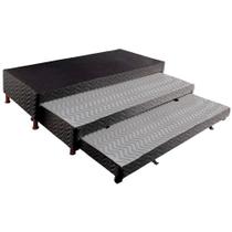 Cama Box Base c/Auxiliar Solteiro Universal Rústico Bordado Black (88x188x32) - Paropas