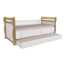 Cama Box Base c/ Gavetas de Babá Maria 2 e Auxiliar (Branco/Amendoa) - Peroba Cama Box Base c/ Gavetas de Babá Maria 2 e Auxiliar (Branco/Amendoa) - Peroba