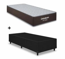 Cama Box Base Solteiro Preto Colchao Fit D33 Espuma 88x188 - Ortobom
