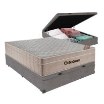 Cama + Box Bau Airtech Colchão Ortobom Viuva Springpocket Cor:cinza Cama + Box Bau Airtech Colchão Ortobom Viuva Springpocket Cor:cinza