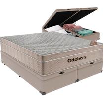 Cama Box Baú Airtech King + Colchão de Molas Ensacadas - Ortobom - Spring - 193x203x67cm (Bege)