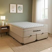 Cama Box Baú Airtech King + Colchão de Molas Ensacadas - Ortobom - Spring - 193x203x67cm (Bege)
