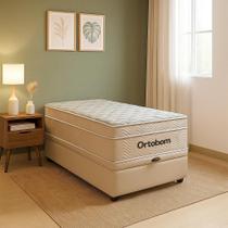 Cama Box Baú Airtech Solteiro + Colchão de Molas Ensacadas - Ortobom - Spring - 88x188x60cm Cama Box Baú Airtech Solteiro + Colchão de Molas Ensacadas - Ortobom - Spring - 88x188x60cm