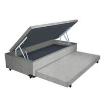 Cama Box Baú Auxiliar Solteiro Suede Espuma 8cm 45x88x188 Cinza Homequeen