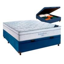 Cama Box Bau Azul + Colchão Casal Freedom Ortobom Cama Box Bau Azul + Colchão Casal Freedom Ortobom