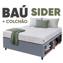 Cama Box Baú Base Sider Casal Cinza + Colchão Umaflex Fit Firm D33 Altura 17cm - Orthocamas