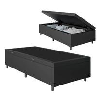 Cama Box Baú Base Solteiro Couro 44x88x188 Preto Reforçada