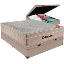 Cama Box Baú Bege e Colchão Airtech SpringPocket Molas Ensacadas Viúvo Ortobom