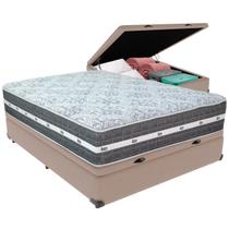 Cama Box Baú Bege e Colchão Black Graphite Molas Ensacadas Casal Anjos