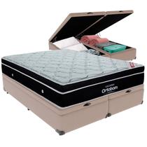 Cama Box Baú Bege e Colchão Elegant Molas Ensacadas Queen Ortobom