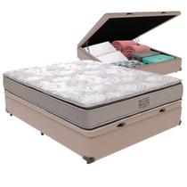 Cama Box Baú Bege e Colchão Four Season Molas Ensacadas Casal V-Store 138x188x30
