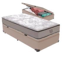Cama Box Baú Bege e Colchão Four Season Molas Ensacadas Solteiro V-Store 78x188x30