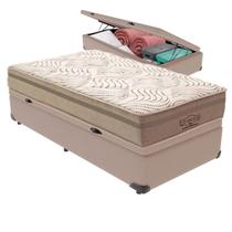 Cama Box Baú Bege e Colchão Los Angeles Molas Ensacadas Solteiro V-Store 78x188x28