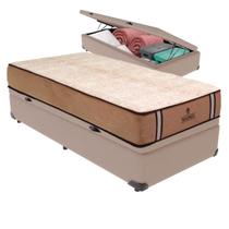 Cama Box Baú Bege e Colchão Madrid Molas V-Tech Solteiro