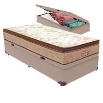 Cama Box Baú Bege e Colchão Victory Molas Ensacadas Solteiro V-Store 88x188x30