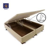 Cama Box Baú Bi Partida Queen Size Bege Suede 158x198x43 Cama Box Baú Bi Partida Queen Size Bege Suede 158x198x43