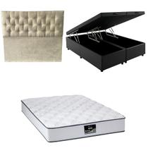 Cama Box Baú Bipartida Blindada com Colchão Doss Molas Ensacadas 30cm Cabeceira Botonê Queen