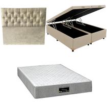 Cama Box Baú Bipartida Blindada com Colchão Riviera Molas Ensacadas 25cm Cabeceira Botonê