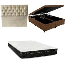Cama Box Baú Bipartida Casal Blindada Colchão Eagle Molas Bonnel 22cm 188x138 Kit Completo com Cabeceira Botonê Diversas Cores