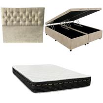 Cama Box Baú Bipartida Casal Blindada Colchão Eagle Molas Bonnel 22cm 188x138 Kit Completo com Cabeceira Botonê Diversas Cores
