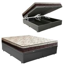 Cama Box Baú Bipartido Casal Blindado material sintético+colchão Casal Espuma Extrafirme D33 Eleganceortopédico 72x138x188 Cinza