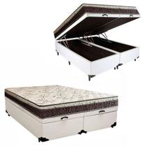 Cama Box Baú Bipartido Casal Blindado Sintético + Colchão Casal Espuma Extra Firme D33 Elegance Ortopédico 64x138x188
