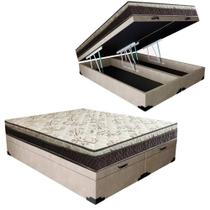 Cama Box Baú Bipartido Casal Blindado Suede + Colchão Casal Espuma Extra Firme D33 Elegance Ortopédico 72x138x188 Bege Cama Box Baú Bipartido Casal Blindado Suede + Colchão Casal Espuma Extra Firme D33 Elegance Ortopédico 72x138x188 Bege